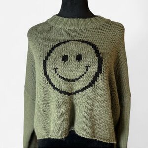 Olive Green Smiley Face Sweater